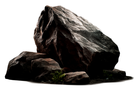 Large rock formation with textured surface and greenery details
