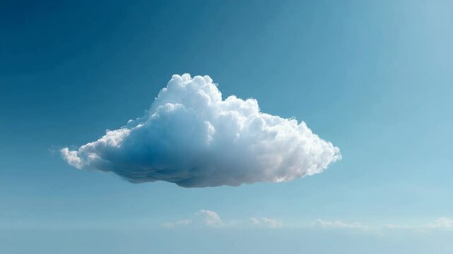 Fluffy white cloud floating peacefully in a blue sky, perfect weather conditions, ethereal and serene feeling conveyed