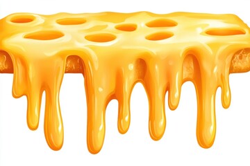 Cartoon Illustration of Melted Cheese on Bread Drips Downward on White Background Close Up Food Graphic