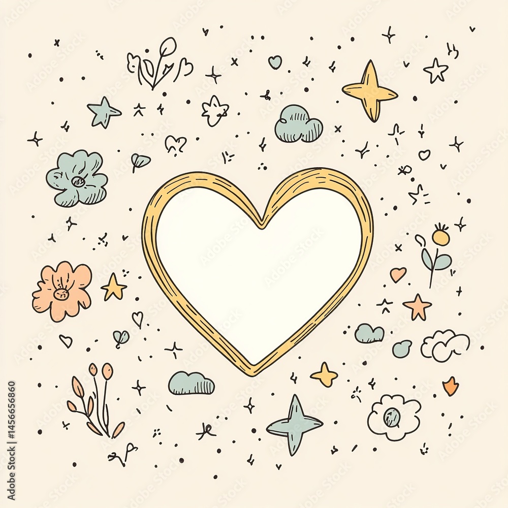 Poster greeting card with floral background and a central heart shape featuring blank space for personalize