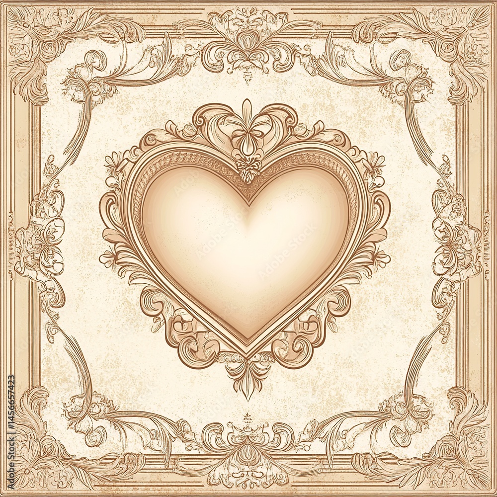 Aufkleber greeting card with floral background and a central heart shape featuring blank space for personalize