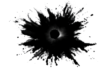 Black ink splash with explosion effect on transparent background