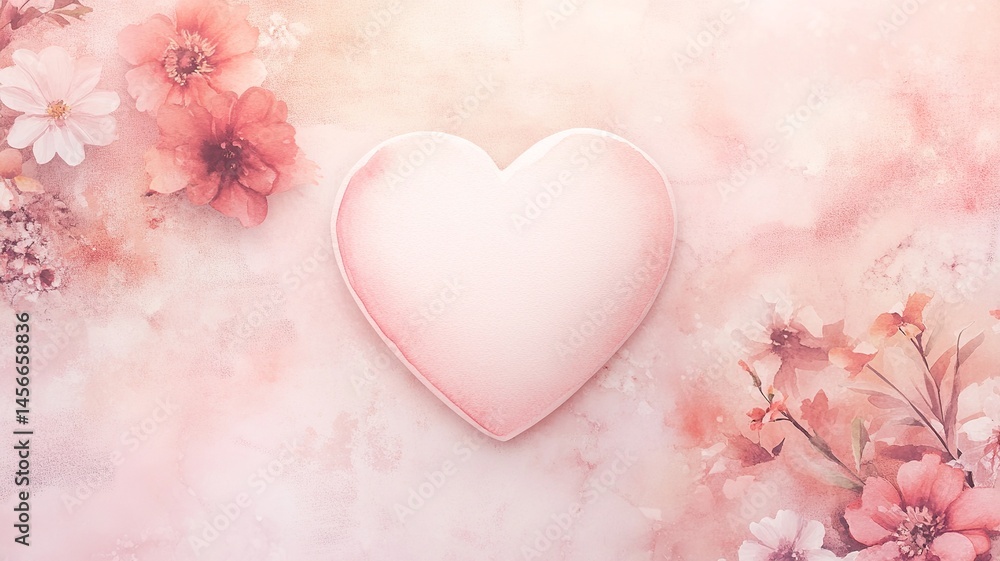 Aufkleber Greeting card with floral background and a central heart shape featuring blank space for personalized messages or quotes.

