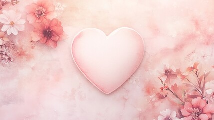 Greeting card with floral background and a central heart shape featuring blank space for personalized messages or quotes.


