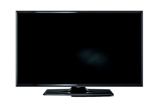 Modern black television with sleek design and transparent background - Powered by Adobe