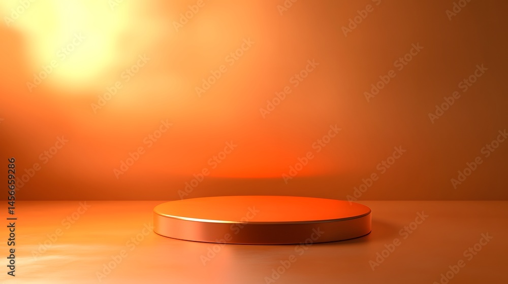 Poster orange circular podium with highlighted light source.