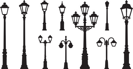  lamp post icon vector silhouette on white background