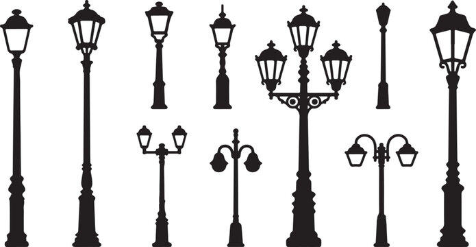 lamp post icon vector silhouette on white background