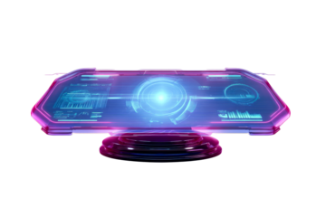 Futuristic holographic display with blue and purple accents