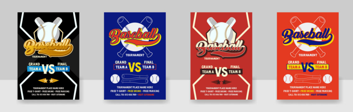 Baseball flyer design template Bundle, Double sided baseball tournament poster, vector illustration eps 10
