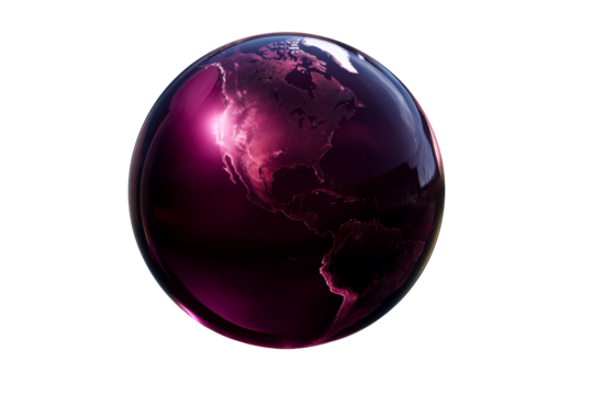3D globe representation highlighting North America in purple hues