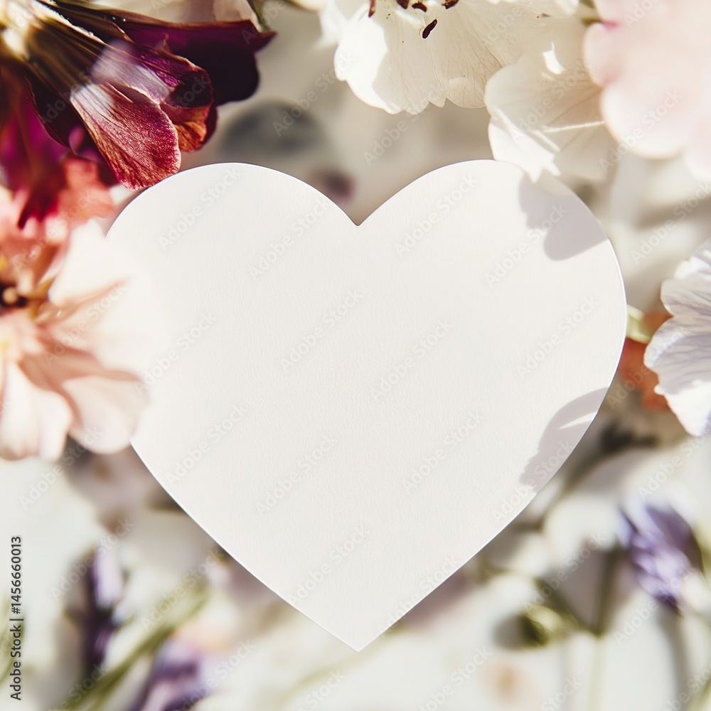 Aufkleber greeting card with floral background and a central heart shape featuring blank space for personalize