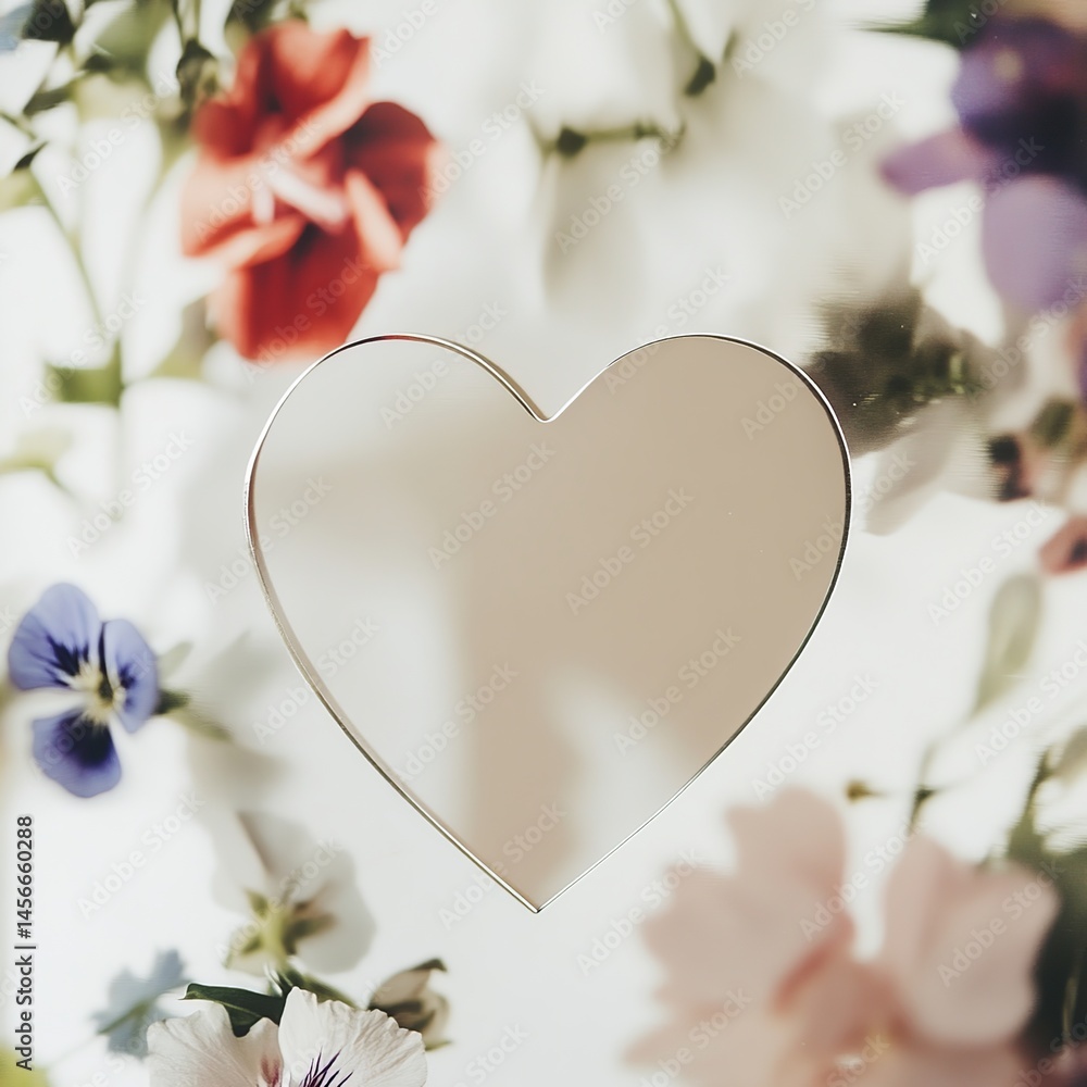 Poster greeting card with floral background and a central heart shape featuring blank space for personalize