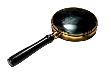 Classic magnifying glass with a polished brass frame and black handle