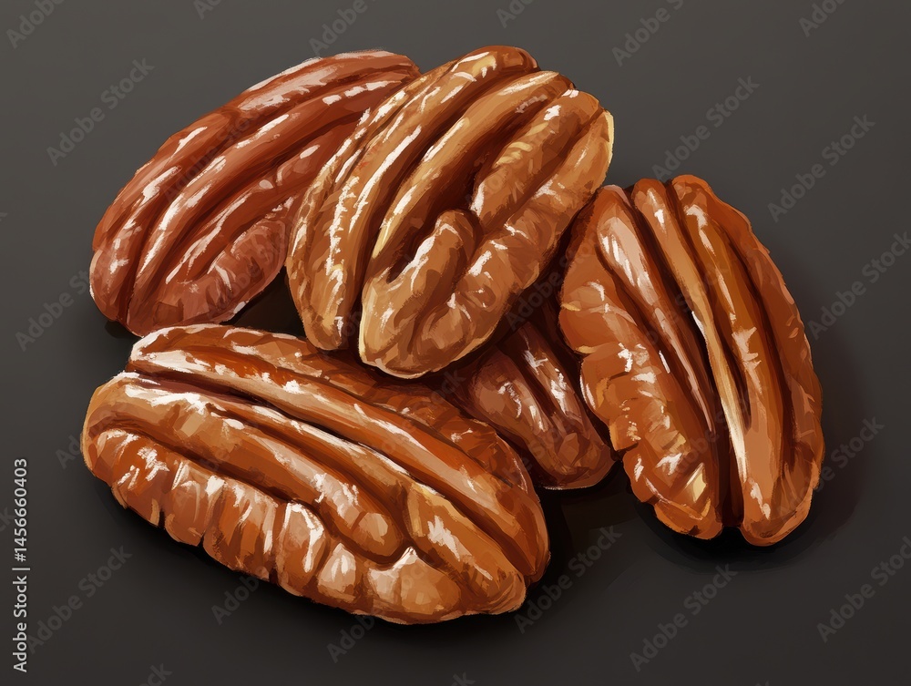 Poster close up of pecans on a dark background delicious and nutritious ingredient for baking and snacking 