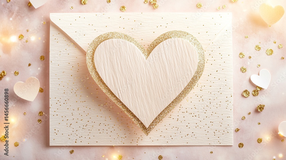 Poster greeting card with floral background and a central heart shape featuring blank space for personalize