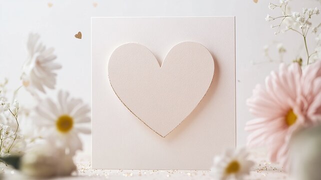 Greeting card with floral background and a central heart shape featuring blank space for personalized messages or quotes.

