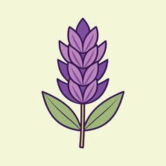 Illustration of a Purple Flower with Green Leaves Botanical Drawing