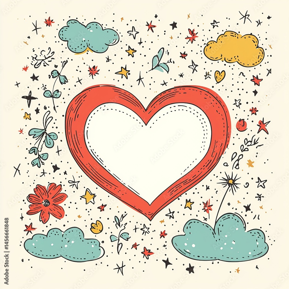 Poster Greeting card with floral background and a central heart shape featuring blank space for personalized messages or quotes.


