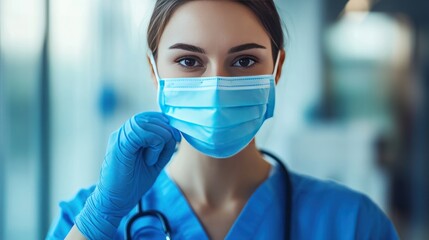 Professional healthcare worker wearing a protective mask and gloves