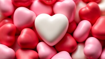 Fototapeta premium A close up of a white heart surrounded by pink and red hearts.