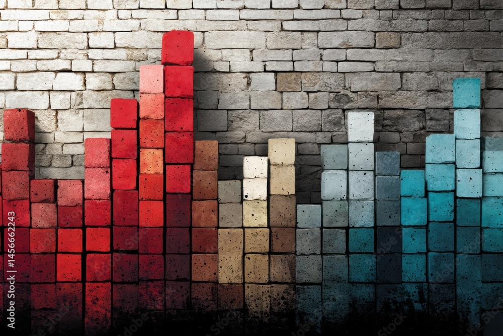 Aufkleber economic bar chart transformed into a fortress wall design representing data strength and stability 