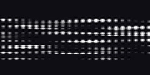 Black and white halftone background. Abstract illustration of round particles. The dots form shapeless images.