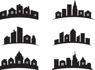 Obraz premium city skyline silhouette, black cityscape vector, urban skyline illustration