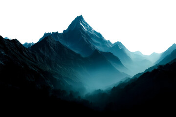 Majestic mountain range with mist at dawn in tranquil nature setting