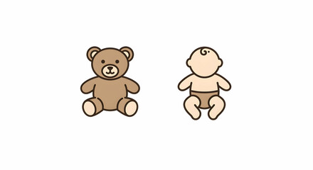 Teddy Bear and Baby Illustration on White Background