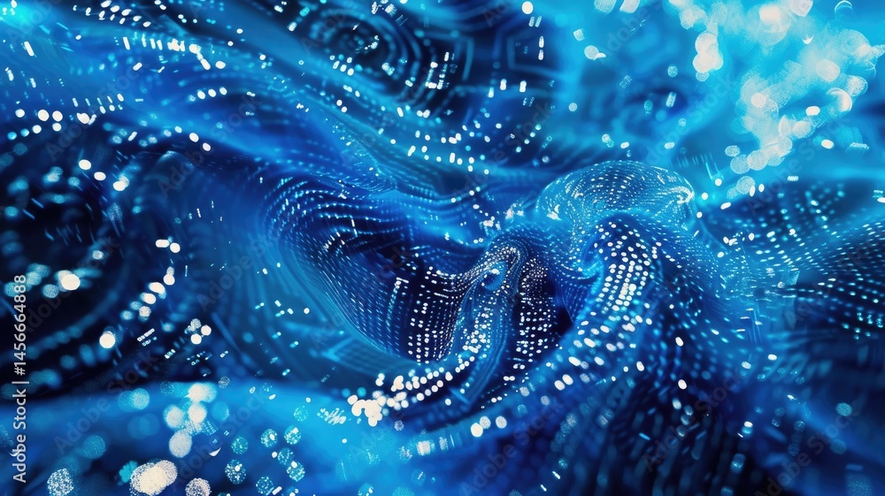 Poster abstract picture of blue light particle with digital technology style design connecting become dynam