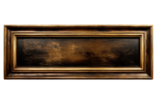 Vintage wooden picture frame with a clear background