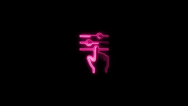 glowing neon settings-sliders icon animation black background. 4K Video motion graphic animation.