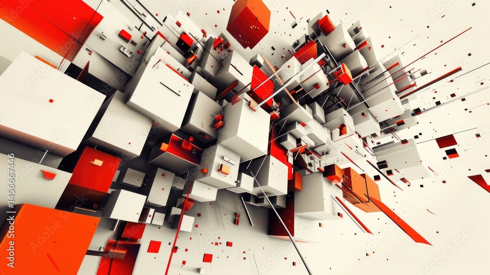 Poster abstract picture micro particle in geometric shape represent data flow. vivid flowing object with hi