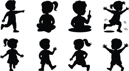 Children Cartoon Silhouettes: Happy Kids Vector Pack