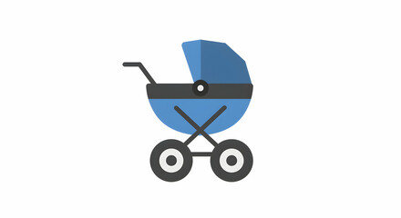 Blue Baby Stroller Graphic Illustration on White Background