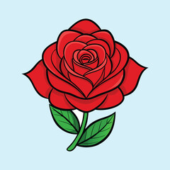 A single red rose with green leaves illustration, a beautiful blooming flower graphic