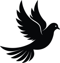 Flying Dove Silhouette – Peaceful Black Bird Vector Icon