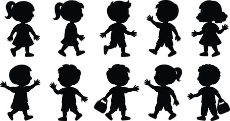 Obraz premium Vector Kids Graphics: Playful Children Silhouettes