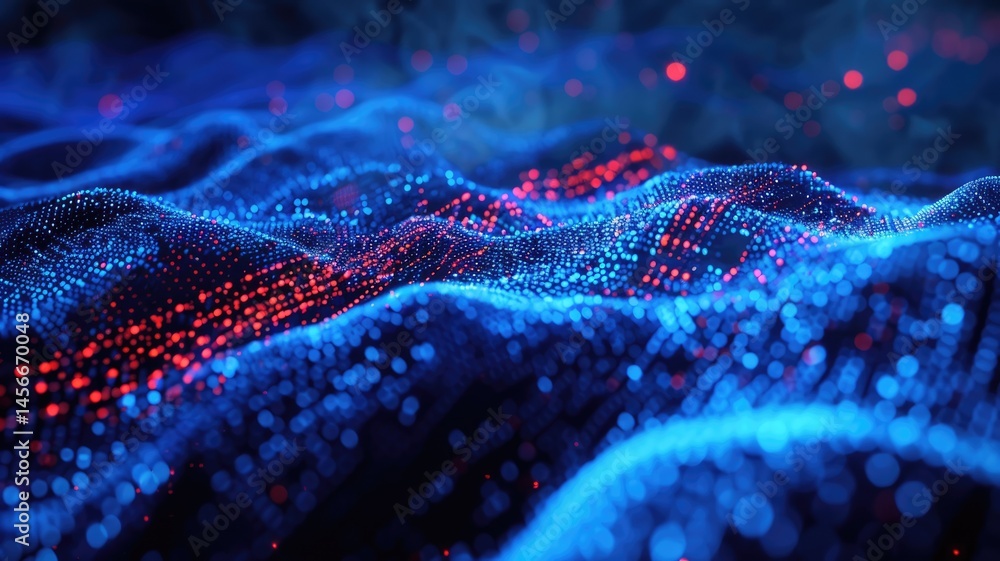 Poster abstract picture of neon light particle with digital technology style design connecting become dynam