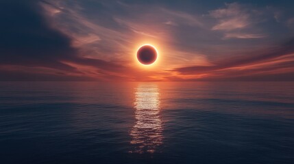Total solar eclipse over tranquil ocean