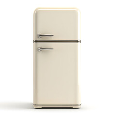 Retro Refrigerator: Cream-colored vintage refrigerator with chrome details, evocative of mid-century modern design. This image is ideal for projects related to nostalgia, retro aesthetics.