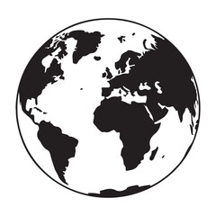 World map globe or planet earth world map flat icon for apps and websites Vector Black silhouettes. with white background