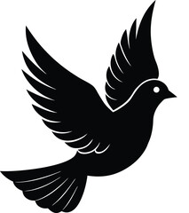 Obraz premium Flying Dove Silhouette – Peaceful Black Bird Vector Icon