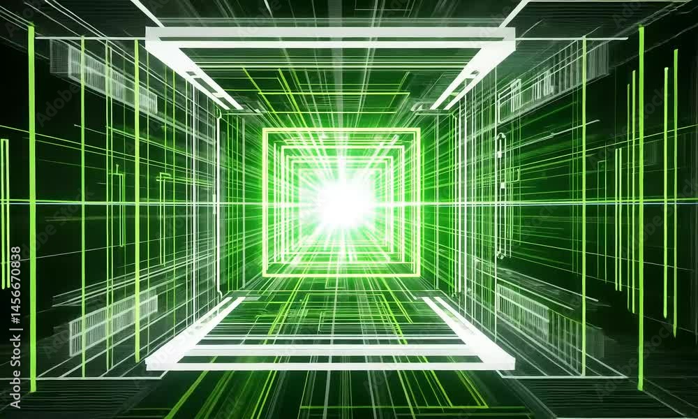 Poster futuristic green digital structure in a network of lines