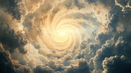 Spiral of light through clouds