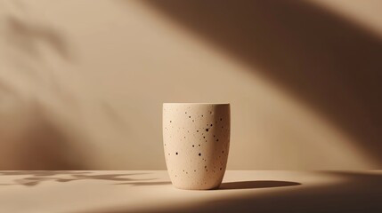 a brown cup in tan studio 
