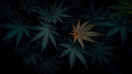 Dark Teal Japanese Maple Leaves Abstract Background