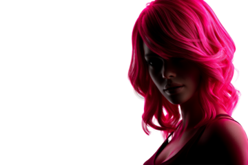 Model with vibrant pink hair silhouette on transparent background