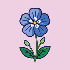Charming Blue Flower with Green Leaves and Buds Illustration